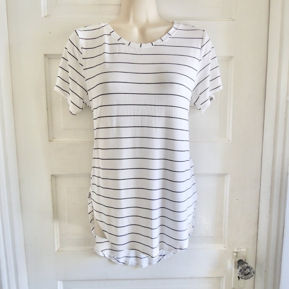 Halogen White & Black Stripe High Low Knit Top S